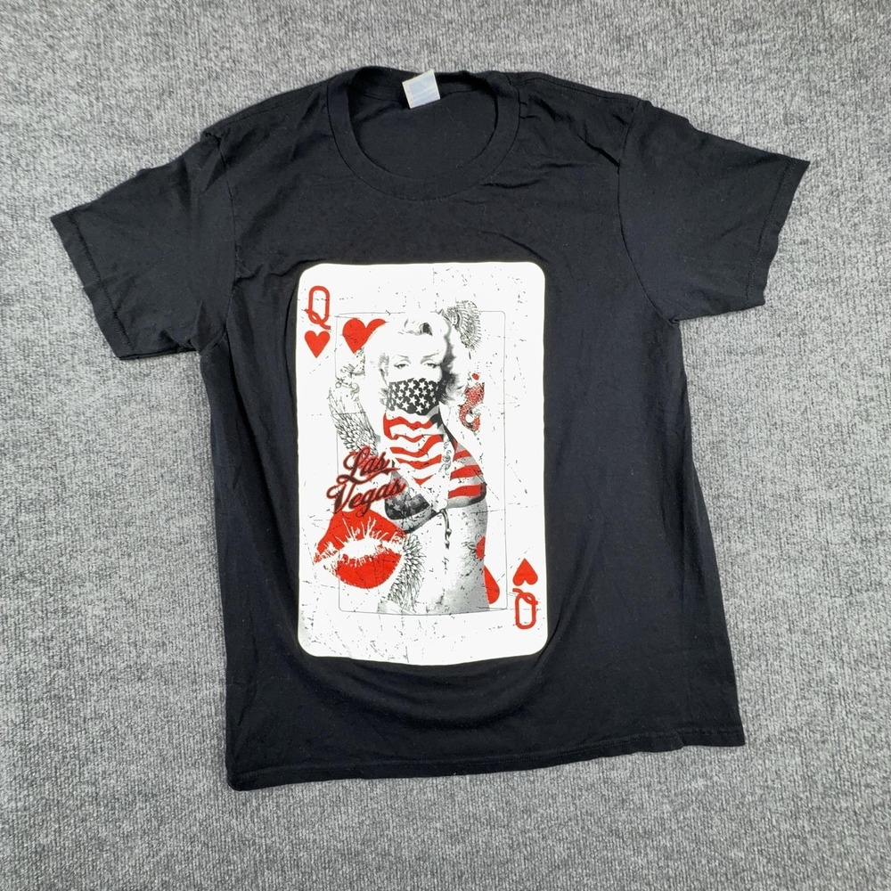 Yazbek Shirt Mens Large Black Las Vegas Queen Playing Card Graphic Tee